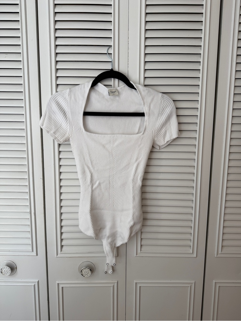Abercrombie White Ribbed Square-Neck Bodysuit